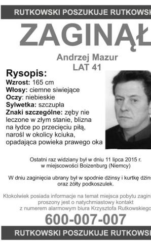 Rutkowski: 41-letni Andrzej Mazur odnaleziony na terenie Niemiec. Mężczyzna nie żyje
